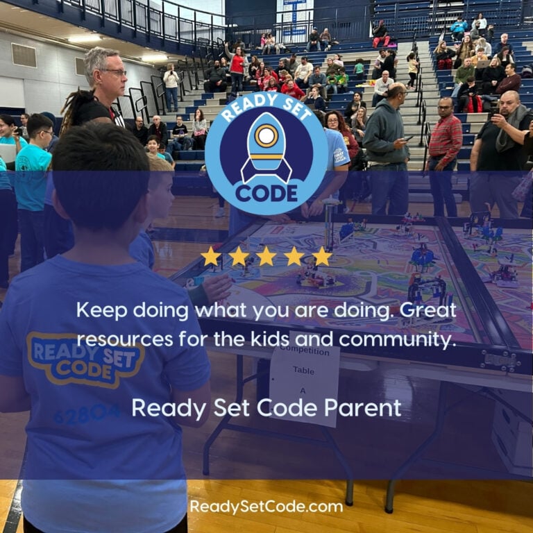 Parent quote emphasizing student growth and engagement in Ready Set Code classes