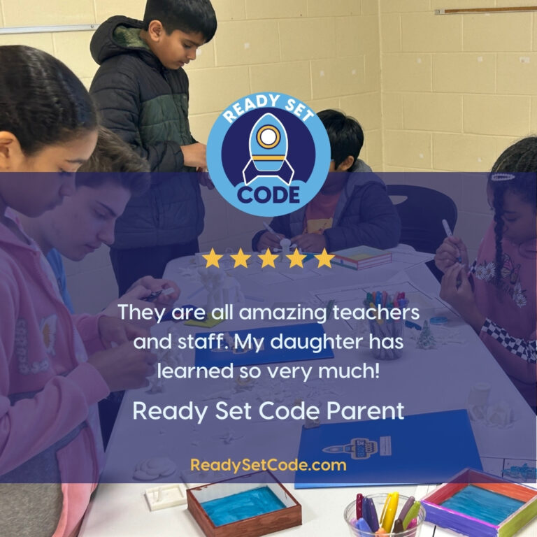 Parent endorsement highlighting positive learning experiences at Ready Set Code